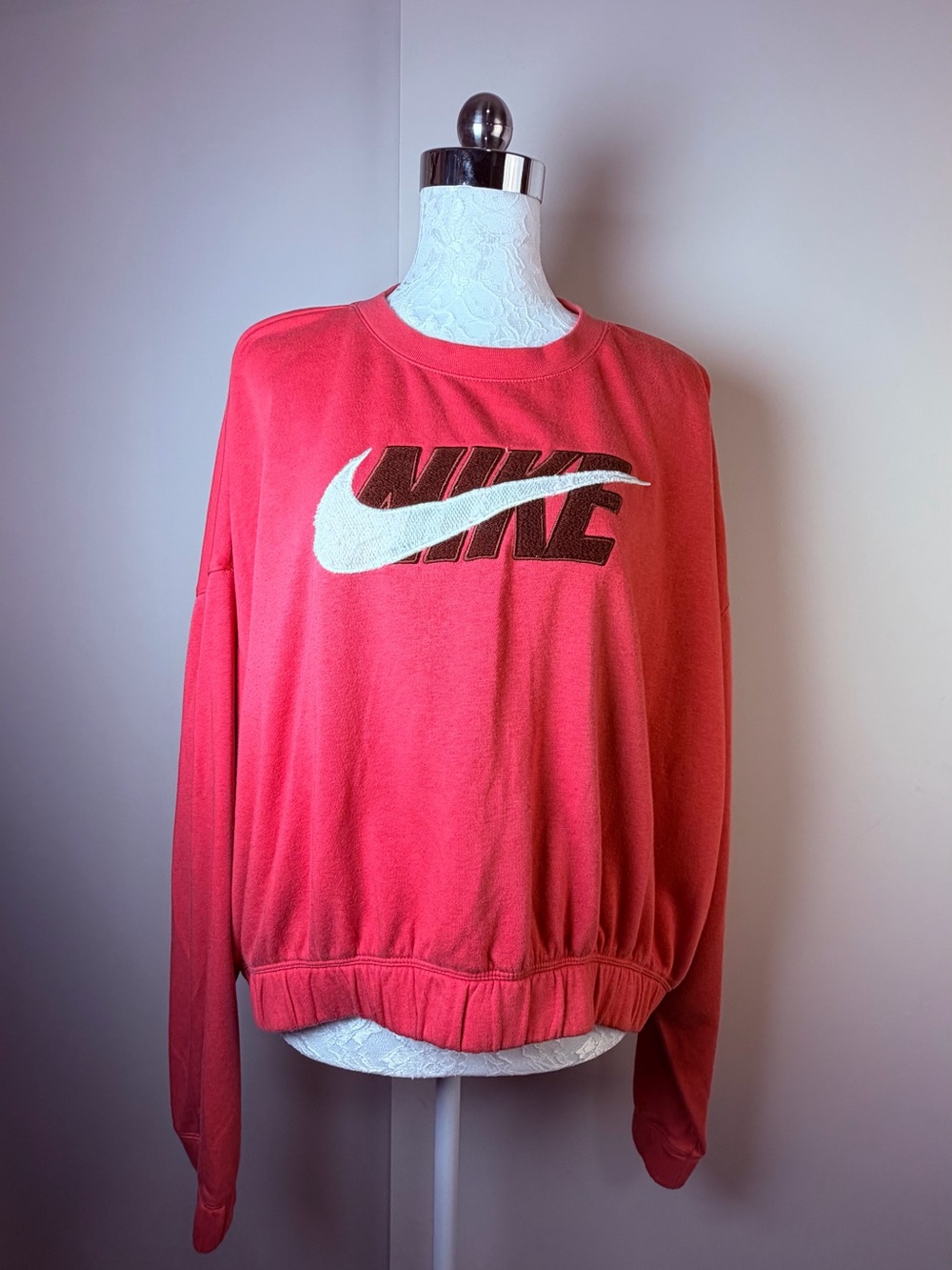 Nike Coral Pink Crewneck with White Swoosh and Black Logo